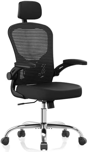 Office Chair Ergonomic Desk Chair, 330LBS Capacity, High Back Computer Chair for Long Hours Comfortable, Rolling Swivel Executive Task Chair for Home Office with Flip-up Armrests, Black Black-Chrome - Image 3