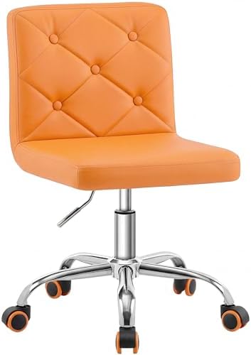VECELO PU Leather Mid-Back Armless Vanity Chair Adjustable Height 360° Rolling Swivel for Home Office Work by VECELO