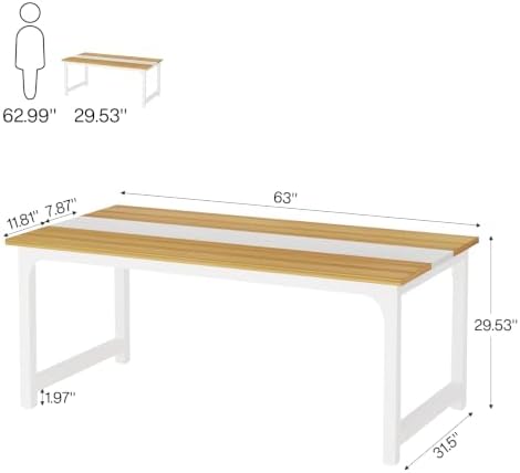 Tribesigns Modern Computer Desk, 63 x 31.5 inch Large Office Desk Computer Table Study Writing Desk Workstation for Home Office, Light Walnut/White - Image 3