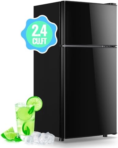 DEMULLER 45L Personal Double‑Door Mini Fridge With Freezer, Black by DEMULLER