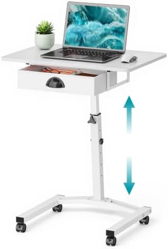 Rolling Standing Computer Desk With Drawer, Small Mobile Laptop Desk Cart by Cidaziya