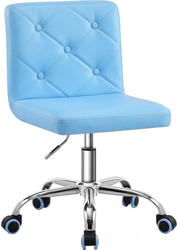 VECELO PU Leather Mid-Back Armless Vanity Chair Adjustable Height 360° Rolling Swivel for Home Office Work by VECELO
