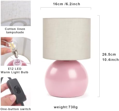 Modern Pink Table Lamp Set of 2, 6.2X6.2X10.4 Inch Small Bedside Nightstand Light, with Linen Shade and Included LED Bulb, for Bedroom Living Room - Image 2