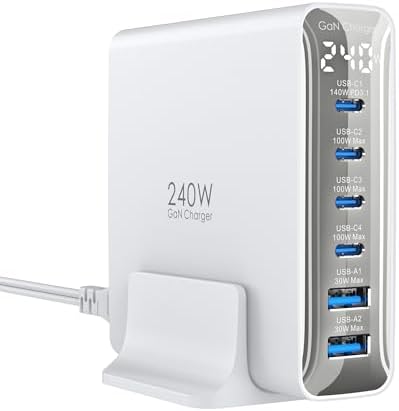 TOPADRE 240W USB C Charger with Display,6 Ports Charging Station by TOPADREChargingEquipment