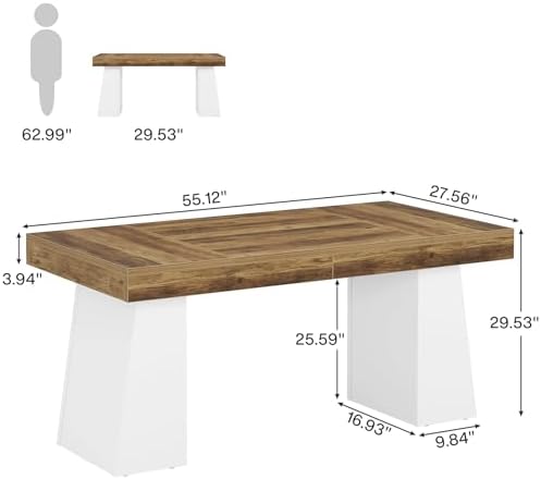 Tribesigns 55 Inches Executive Desk, Mid-Century Modern Home Office Desk, Wood Computer Table Business Workstation Small Conference Table, White & Brown - Image 2