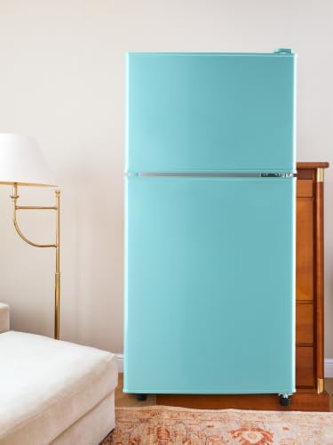 KRIB BLING Refrigerator With Freezer,3.5 Cu. Ft Compact Fridge With 2 Doors,7- Level Adjustable Thermostat, Removable Glass Shelves For Bedroom, Office, Kitchen, Apartment, Dorm, Blue - Image 3