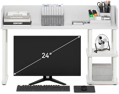 Furinno Classic Desk Shelf, 3-Shelf Desktop Hutch, Book Shelf, 3-Tier Desk Organzier, for Office Supplies, Office Desk Accessories, for Home Office, College, Dorm, White - Image 4