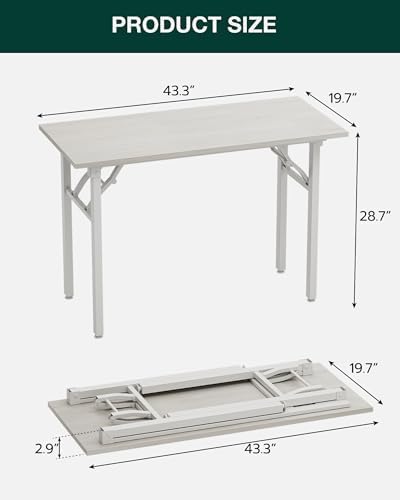 Frylr Small Folding Computer Desk – Portable 43.3 Inch Foldable Laptop Table, Collapsible and Compact for Easy and Fast Setup, Lightweight for Small Spaces, Home Craft and Study Use, White Ash - Image 2