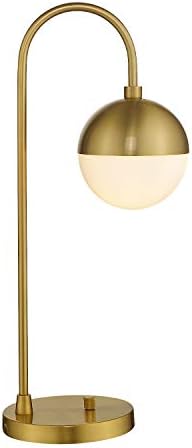 LMS Modern Gold Table Lamp with White Glass Globe, Gold Desk Light Bedside Lamp with Brushed Brass Finished for Living Room Office Nightstand, Dimmable Switch by LMS