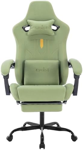 Gaming Chair with Footrest Ergonomic Computer Chair Massage Lumbar Cushion, Racing Video Game Chair Adjustable Rocker Recliner Executive Office Desk Chair Pu Leather for Adults, Green by SUKIDA
