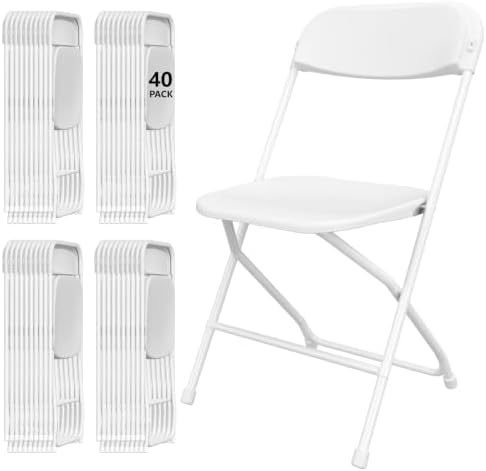 40 Pack White Folding Chairs for School Events Wedding Party Picnic by IWDOO