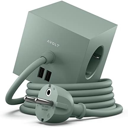 Avolt Square 1 Power Cube | Iconic Scandinavian Design Power Strip with USB Ports | 3 Type B Outlets, Fast Charging | Magnetic Base, 5.9ft Cord | Red Dot Award-Winner (Green, USB A - 5.9ft) by Avolt