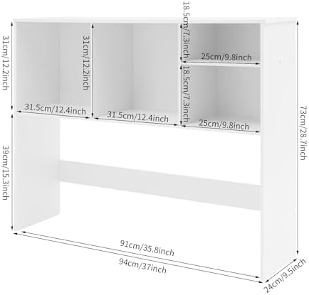 Desktop Bookshelf, PVC Desk Storage Hutch with 5 Shelves for Computer Desk, 3-Tier Desktop Display Organizer Rack for Office Home College Dorm (White, 2 Tire) - Image 3