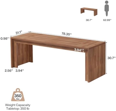 Tribesigns 78-Inch Extra Long Home Office Desk, 2 Person Wood Computer Desk for Office, Rustic Rectangular Writing Table, Easy Assembly, Brown - Image 2