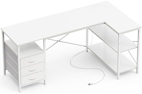 Huuger L Shaped Office Desk with Power Outlets & 3 Drawers by Huuger