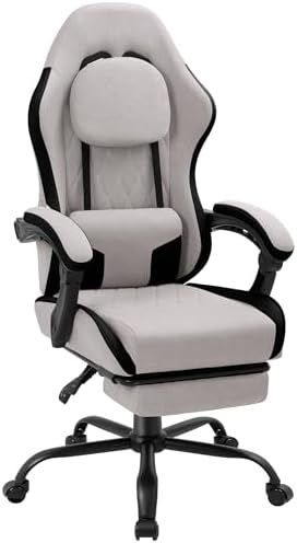 Gaming Chair with Footrest, Ergonomic Fabric Desk Chair, Grey by Meilocar