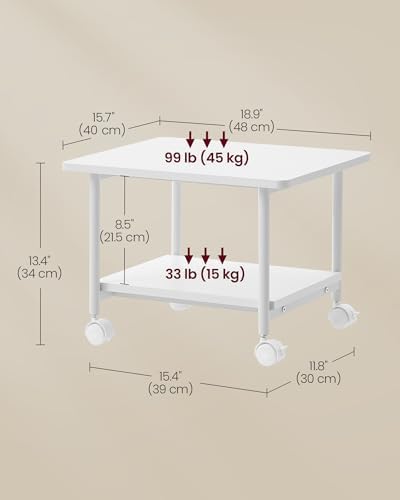 VASAGLE 2-Tier Printer Stand with Locking Wheels, Under Desk Printer Table - Image 5