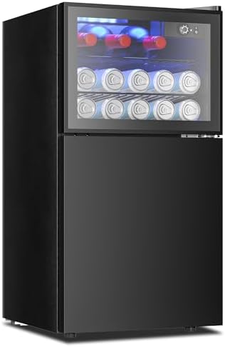 EUHOMY Double Door Mini Fridge With Freezer, Freestanding Mini Freezer by EUHOMY