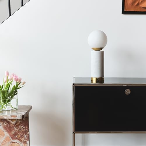 Brightech Aspen LED Table Lamp - USB Port Bedside Reading & Desk Lamp with Ambient Lighting - Marble Finish Globe Shade - Image 6