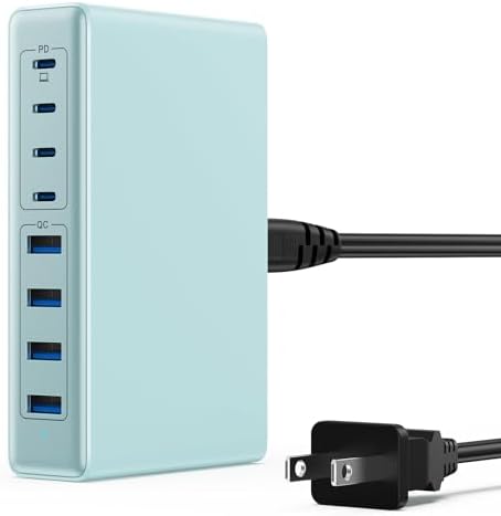 USB C Charger 200W USB C Charger Block,Upgraded GaN III 8-Port Fast Charging Station Hub,PD 65W Laptop Charging Adapter Compatible with MacBook Pro/Air,DELL,Steam Deck,iPhone 16/15/14,Galaxy S23/22 by GKUTW