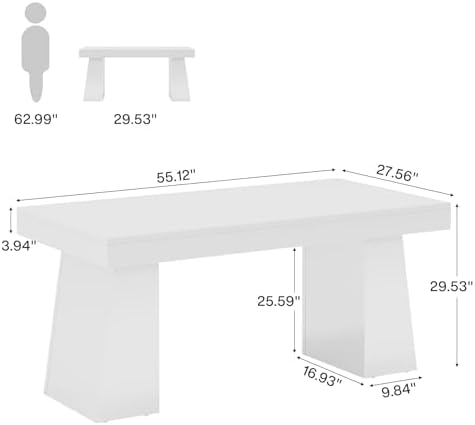 Tribesigns 55 Inches Executive Desk, Mid-Century Modern Home Office Desk, Wood Computer Table Business Workstation Small Conference Table, White - Image 2