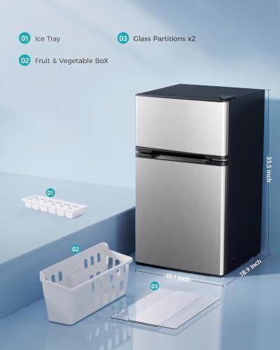 EUHOMY 3.2 Cu.Ft Mini Fridge with Freezer, 2 Door Mini Refrigerator, Silver - Image 5