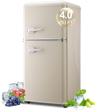 Retro Mini Fridge with Freezer 4.0 Cu. Ft, Small Refrigerator Dual Door by BINMIT