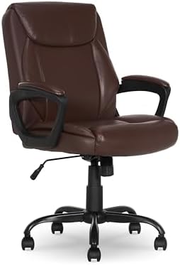 Amazon Basics Classic Puresoft PU Padded Mid-Back Office Chair with Armrest, Height Adjustable, Wheels, 25.75"D x 24.25"W x 42.25"H, Brown by AmazonBasics