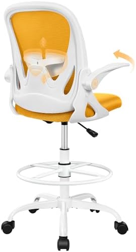 Primy Drafting Chair Tall Office Chair with Flip-up Armrests Executive Ergonomic Computer Standing Desk Chair with Lumbar Support and Adjustable Footrest Ring (Mustard) by Primy