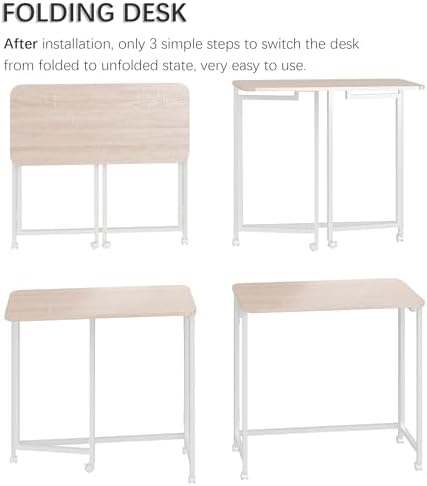 4NM 31.5" Mobile Small Rolling Computer Desk, Folding Laptop Cart Table with Wheels, Portable Office Desk for Small Space Couch Bed - Natural and White - Image 6