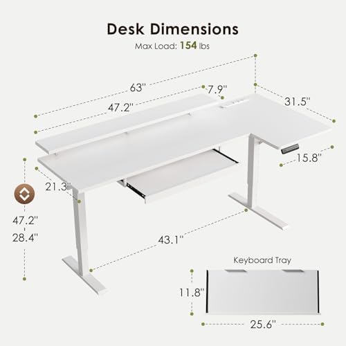 OffiGo 63 Inch Reversible L Shaped Electric Standing Desk, White - Image 3