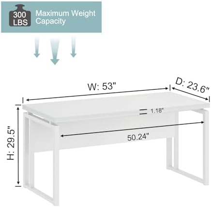 EXCEFUR White Computer Desk, Simple Wood and Metal Home Office Desk, Modern Study Writing Table Workstations for Living Room Bedroom, 53 Inch - Image 2