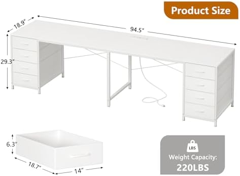 95" 2 Person Desk with 8 Fabric Drawers for Home Office, Living Room - Image 2