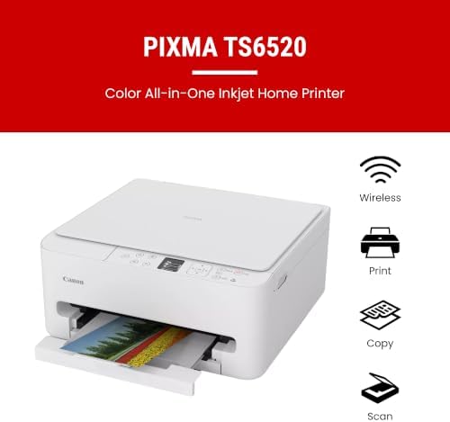 Canon PIXMA TS6520 Wireless Color Inkjet Printer, Duplex Printing, Copier/Scanner, 1.42" OLED Display, Compact, White - Image 2