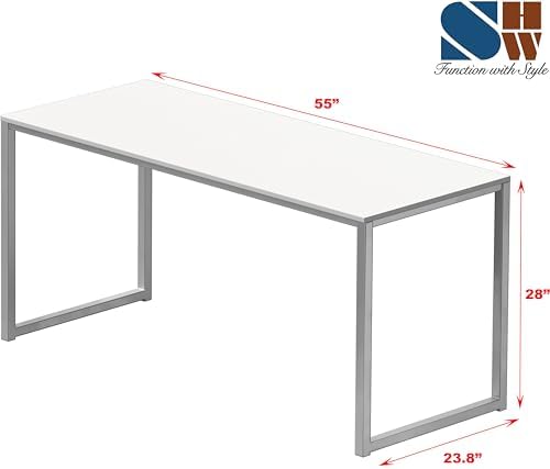 SHW Mission 55-Inch Home Office Computer Desk, White - Image 3