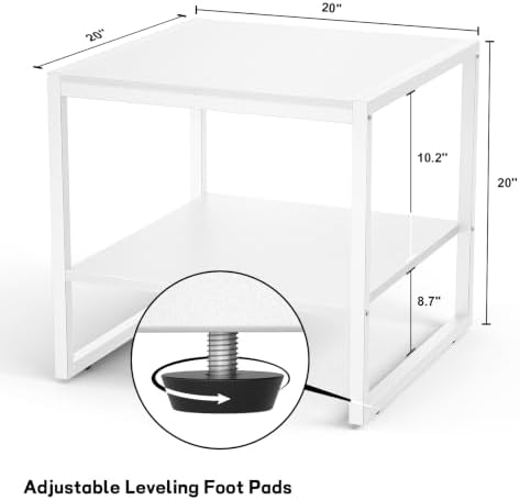 Homieasy End Table, 20 Inch Square Side Table, Mini Fridge Stand, White - Image 3