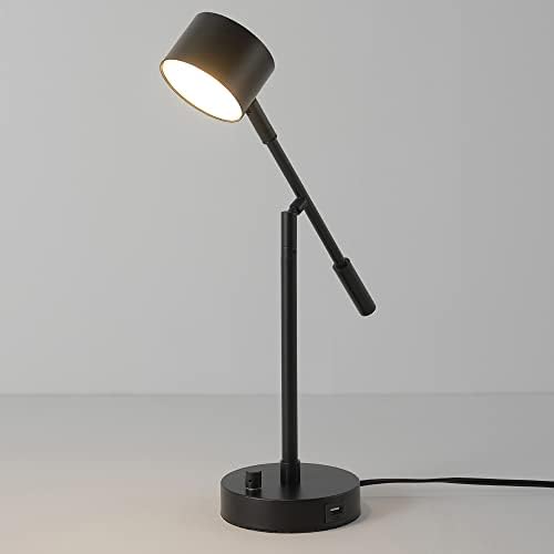 Globe Electric 52271 Aristocrat 16" Integrated LED Swing Arm Desk Lamp, Matte Black, Dimmable On/Off Rotary Switch at Base, 2.1A USB Port - Image 5