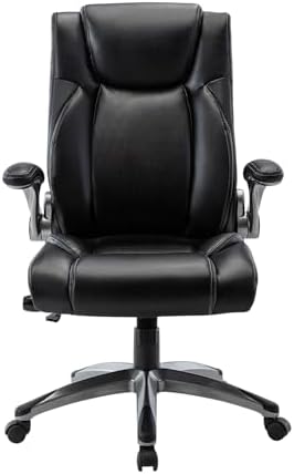 COLAMY Ergonomic Office Chair, High Back Leather Desk Chair with Adjustable Lumbar Knob, Thick Cushion Seat, Flip-up Armrests, Rocking Function, Computer Chair for Home Office, Black by COLAMYHOME
