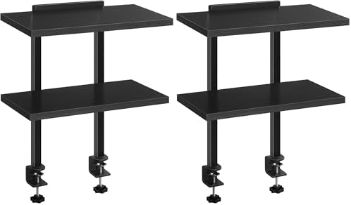 MAHANCRIS Clamp On Desk Organizer, 2-Tier Desktop Bookshelf, Adjustable Desk Storage Shelf, Metal Frame, for Office, Study and Game Room, Black DSBK3501 (Pack of 2) by MAHANCRIS