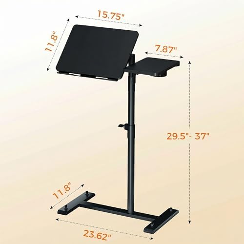 Aothia Small Standing Desk Rolling Table Adjustable Height, Laptop Mobile Stand with Wheels, Overbed Table, Portable Computer Workstation with Tiltable Desktop for Teacher Classroom Home Office, Black - Image 3