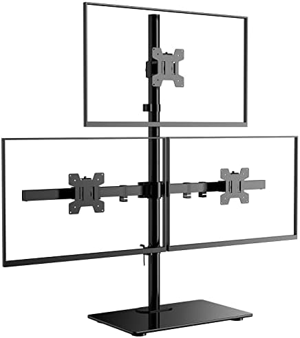 WALI Triple Monitor Stand, Height Adjustable Free-Standing Monitor Desk Mount, fits 3 Computer Screens up to 27 Inch, Holds up to 22lbs per Arm (GMF003) by WALI