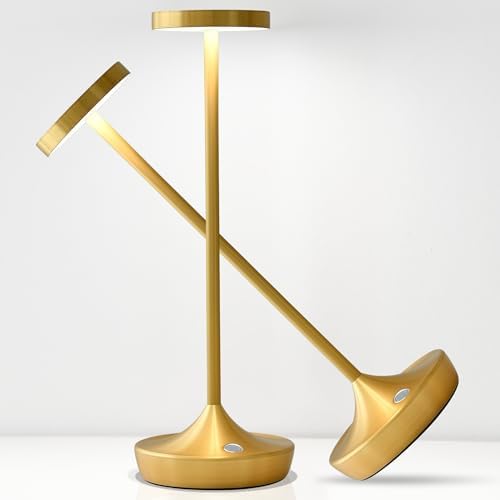 2 Pack Gold Cordless Table Lamps, Rechargeable 6000mAh, 72H Runtime by WelcometoWilldoak