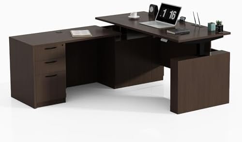 66.93" L Shaped Executive Standing Desk with Lockable Cabinet by ALFABUSINESS