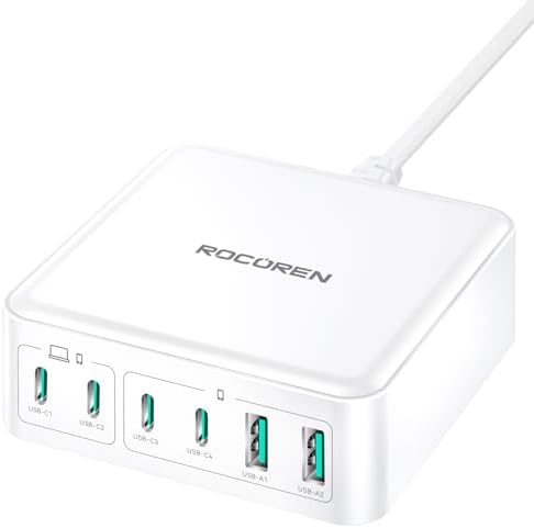 Rocoren 270W GaN 6‑Port Charging Station,100W PD Fast Charger Block Dock by Rocoren