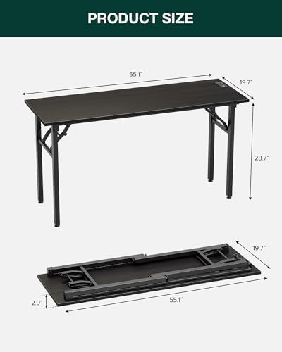 Frylr Small Folding Computer Desk – 55.1 Inch Portable Table for Craft and Study, Lightweight Desk for Small Spaces, Foldable Laptop Table Built-in AC/USB Outlets for Convenience, Dark Oak - Image 2