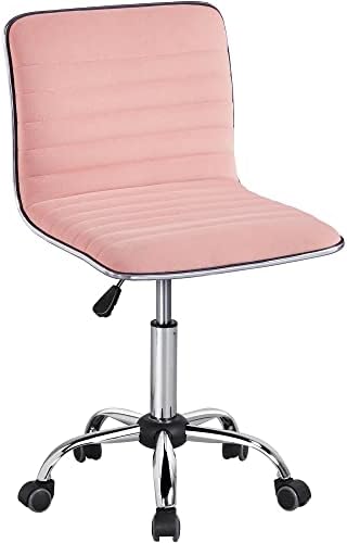 Yaheetech Apricot Pink Armless Vanity Desk Chair with Wheels, Ribbed Velvet by Yaheetech