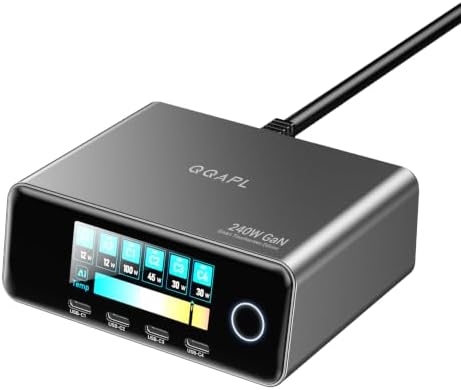 PD3.2 USB C Charging Station, 240W GaN 6-Port Desktop Charger by QQAPL