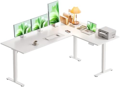 Casaottima 63 Inch L Shaped Electric Standing Desk, Home Office, White by Casaottima