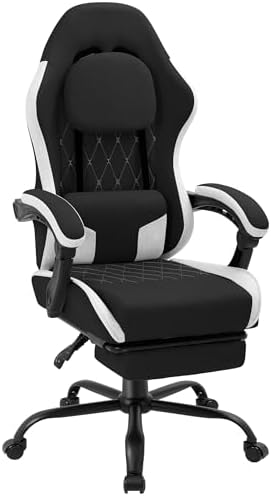 Gaming Chair with Footrest, Ergonomic Fabric Desk Chair, Black by Meilocar