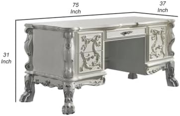 Pemberly Row 75" Wood Office Desk, Bone White Finish, Floral Carvings, Hand-Brushed Silver Accents, 5 Felt-Lined Drawers, Sturdy Claw Feet, Traditional Executive Style, Home Office Workspace - Image 3